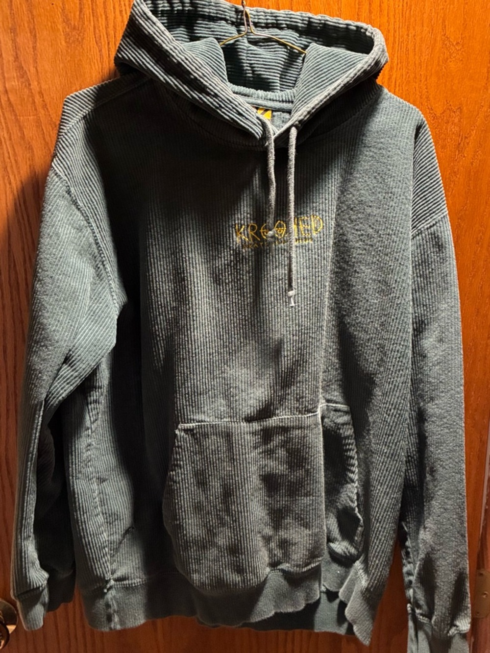 KROOKED Corduroy Hoodie Sweatshirt in Teal with Embroidered Logo